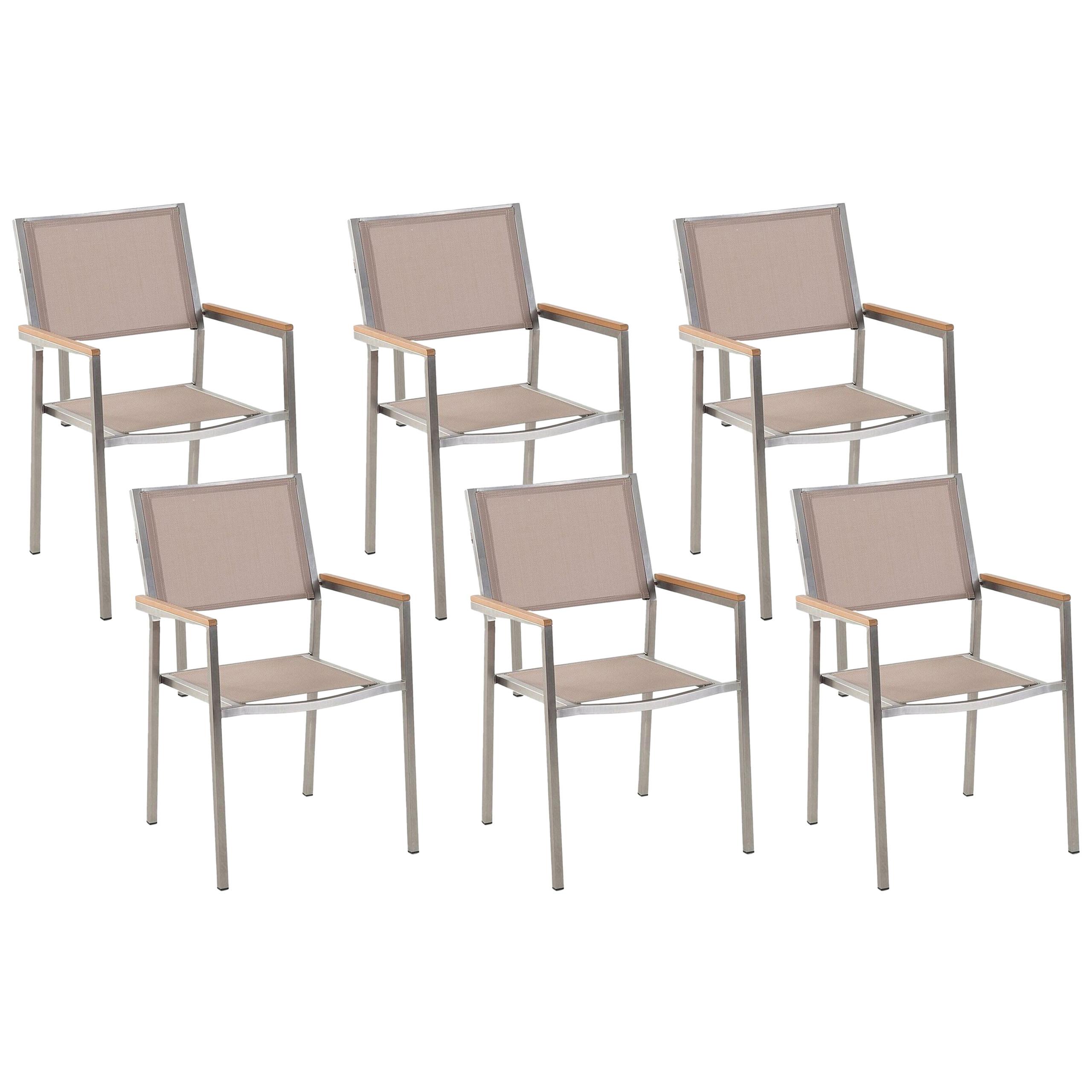 GARTENSTUHL 6er-Set beige Edelstahl Grosseto - Hellbraun/Beige, Metall (55/87/58cm) - Beliani