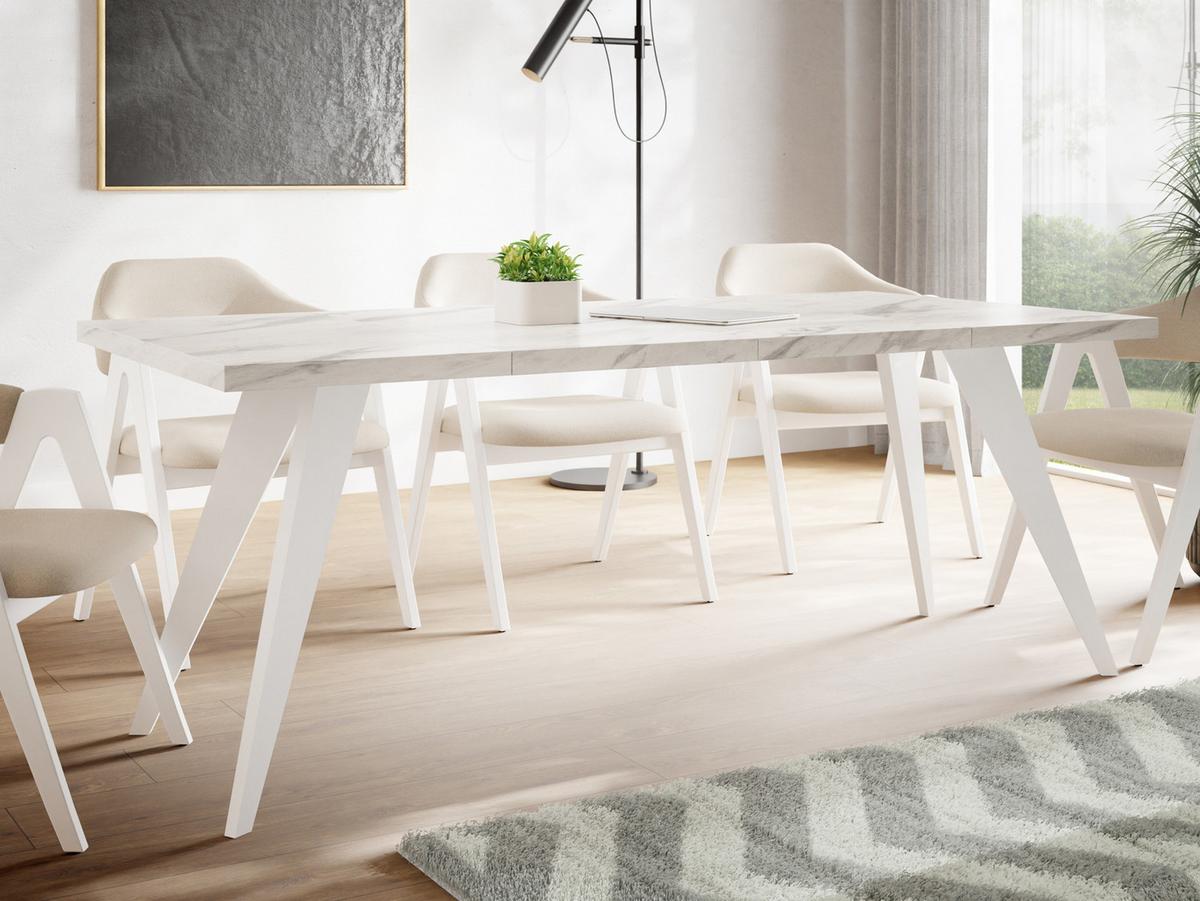ESSTISCH Quadro quadratischer ausziehbarer, Marmor Weiß 100-200/100/76 cm - Ecru/Weiß, Holz/Holzwerkstoff (100/200/76cm) - WFL GROUP
