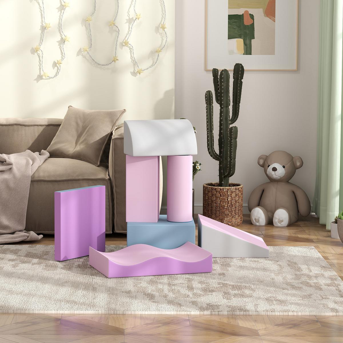BAUSTEINSET 7er-Set Schaumstoff Bausteine Bauspielzeug für 1-3 Jahre alt Kinder - Multicolor, Kunststoff (40/11/60cm) - HOMCOM