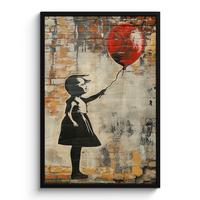 POSTER MIT RAHMENGERAHMTES BILD Graffiti - Banksy - Mädchen - Straßenkunst 60x90 cm - Sandfarben, Papier (60/90cm) - MuchoWow