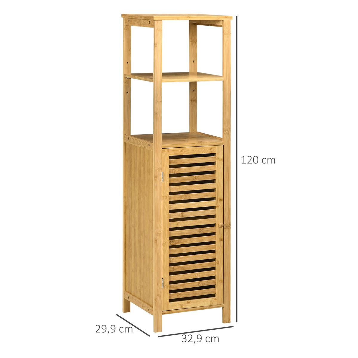 BADEZIMMERSCHRANK höhevestellbar, ca. 33 x 30 x 120 cm Naturholz - Naturfarben, Naturmaterialien (29.9/120/32.9cm) - Kleankin