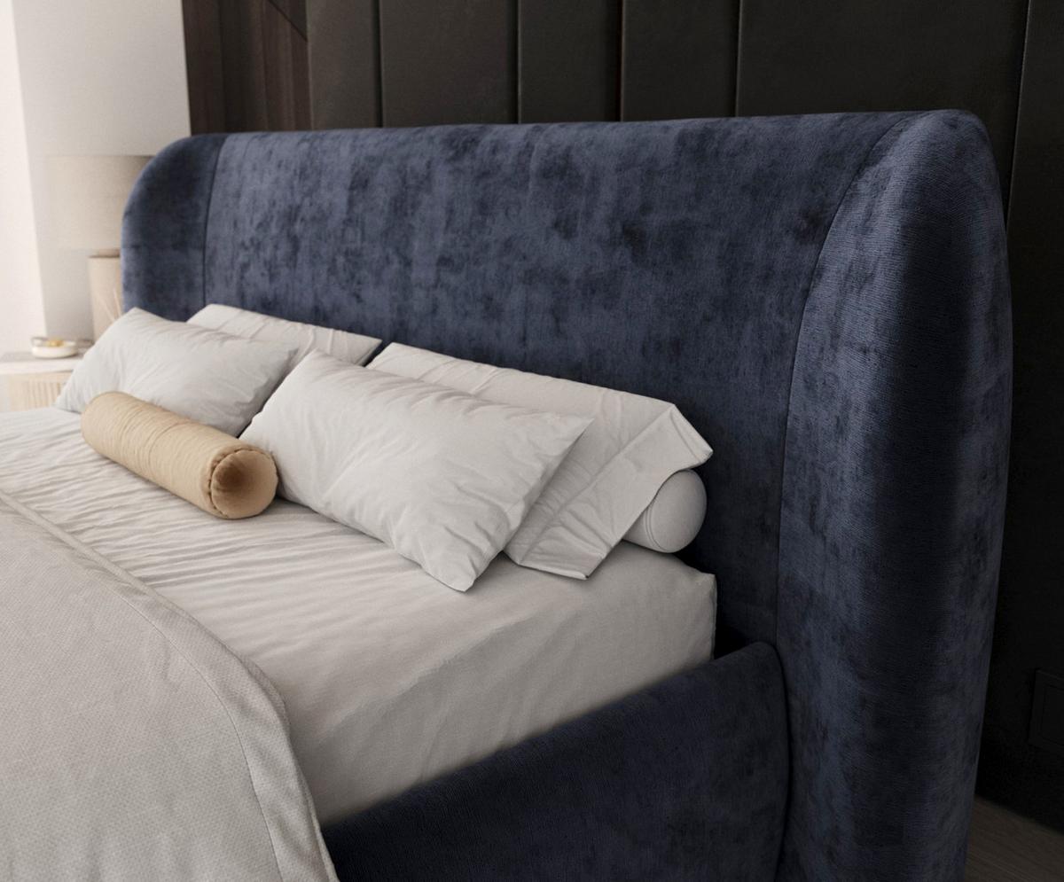 POLSTERBETT Bellano mit Stauraum 140/200 cm Marineblau im Lotta Stoff - Schwarz/Naturfarben, Holz/Holzwerkstoff (140/200cm) - AltaBeds