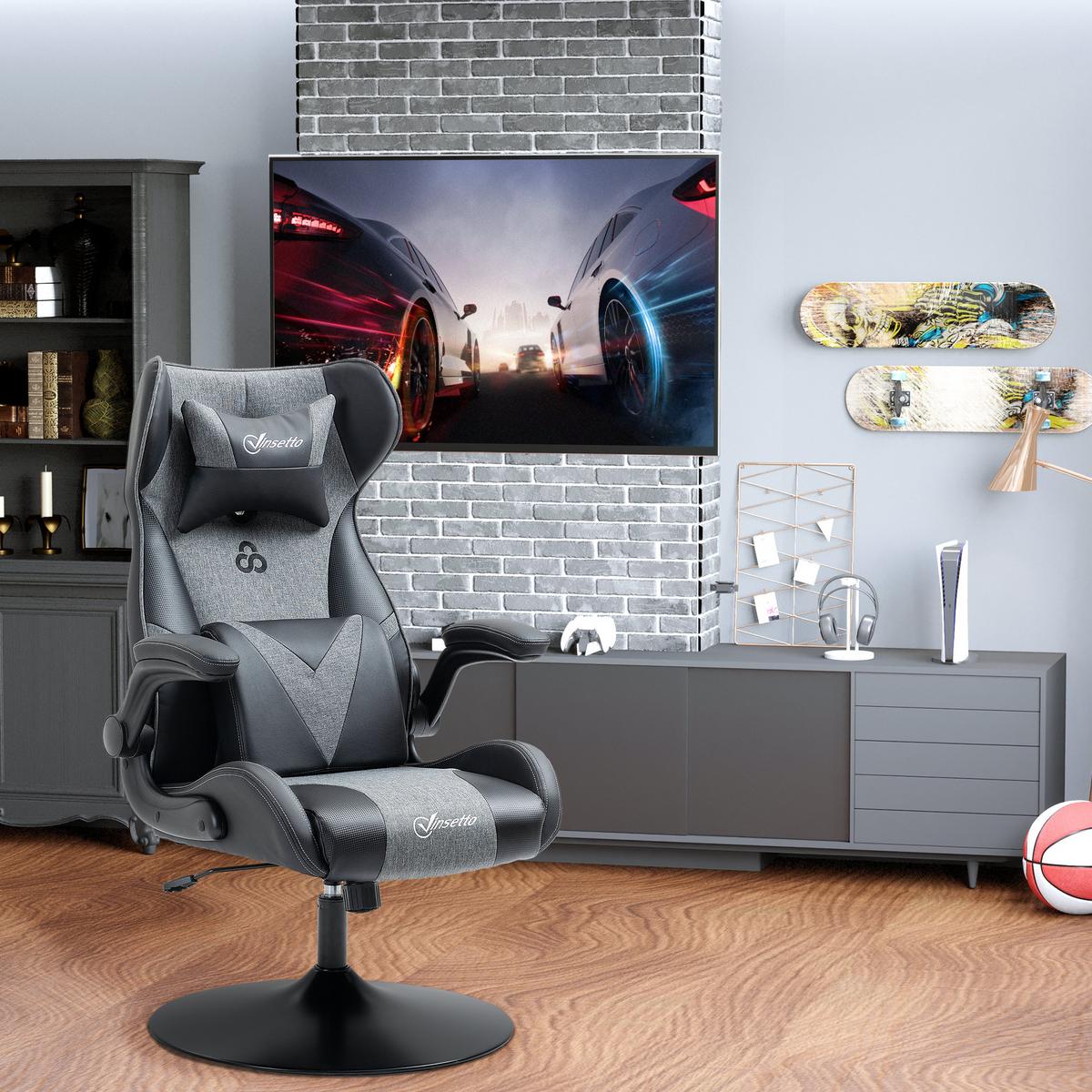 GAMINGSESSEL Kunstleder Metall Schwarz - Schwarz, Textil (69/118/73cm) - Vinsetto