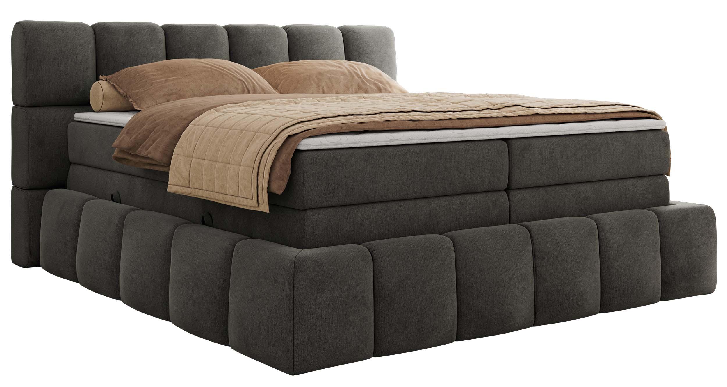 BOXSPRINGBETT NIRA KING 120/200 Dunkelgrau Velvet - H4 - Dunkelgrau, Holz/Textil (120/200cm) - MKS