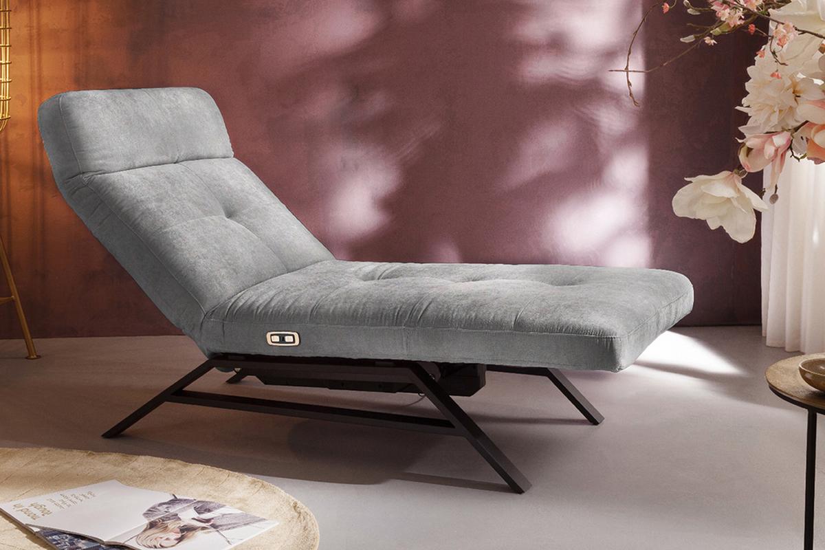 LIEGE MIT MOTORISCHER RELAXFUNKTION AMERIVA Grau Velvet Relaxfunktion - Schwarz/Grau, Textil (80/110/158cm) - KAWOLA