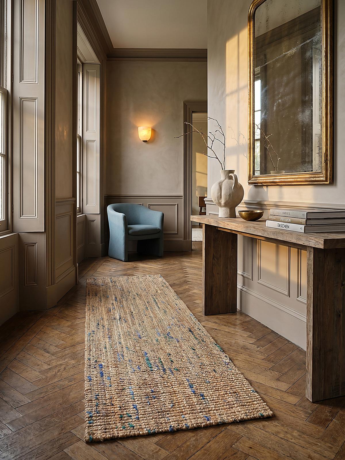 JUTETEPPICH handgewebt ERME, in Naturjute, Natur-Blau, 60 x 230 cm - Beige, Textil (230/60cm) - KADIMA DESIGN