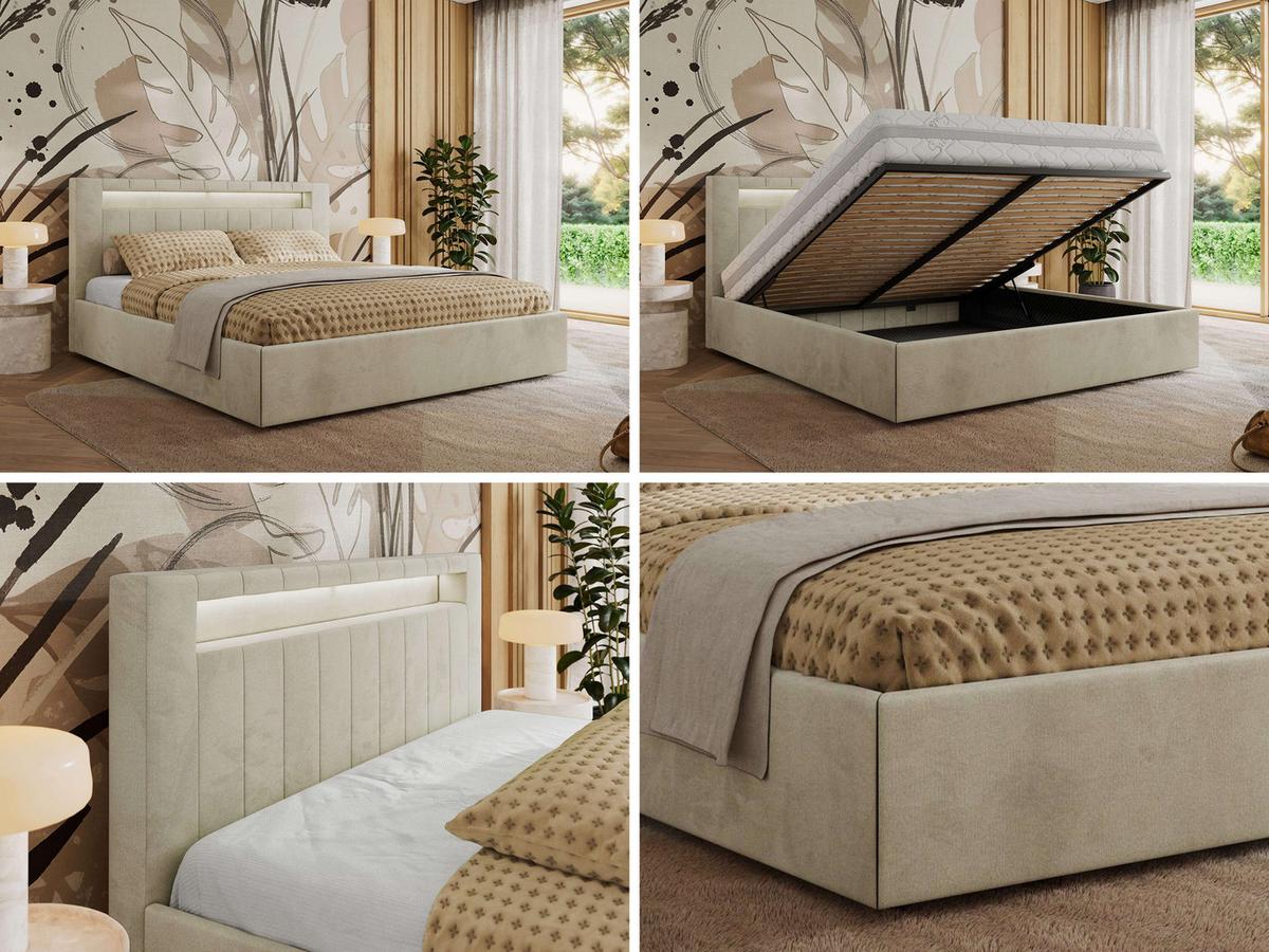 POLSTERBETT GOLD 5 CLASSIC 200/200 - Beige Velvet - Multipocket-Matratze - Beige, Textil (200/200cm) - MKS