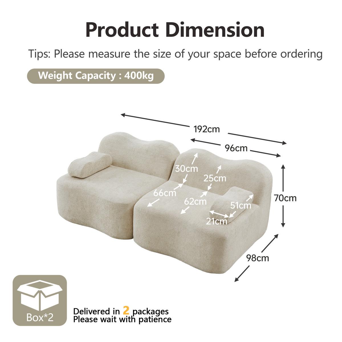 2-SITZER SOFA Modulares Boneless Samt Wellenform - Beige, Textil (192/70/98cm) - Urban Meuble