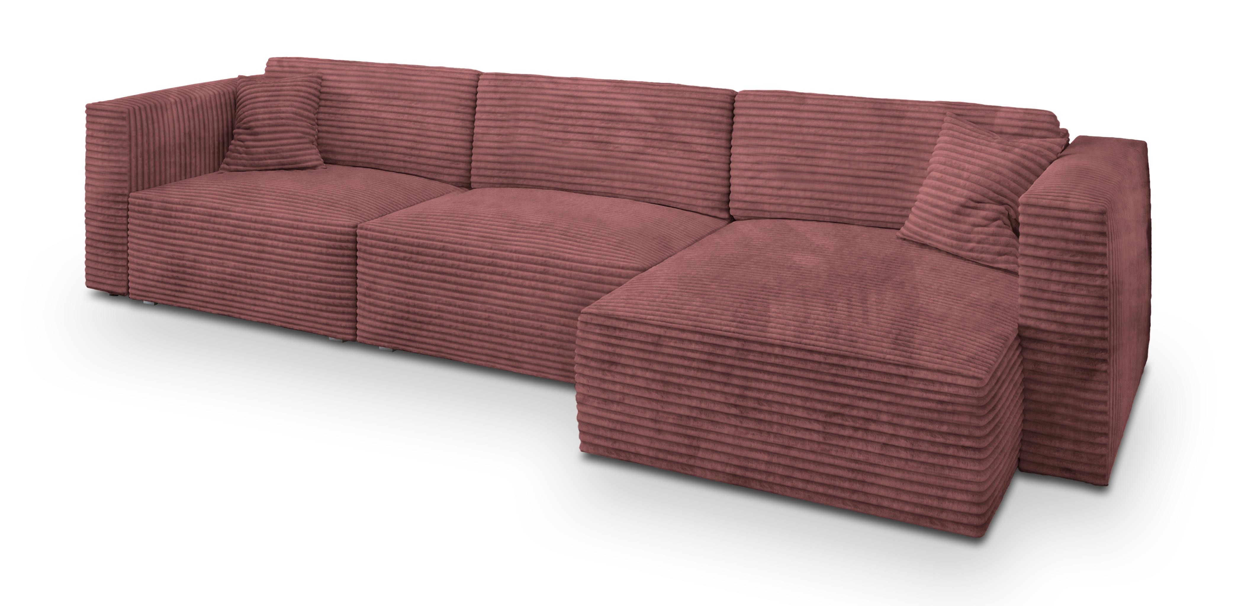ECKSOFA TOLMO Rosa Kordstoff mit Schlaffunktion - Rosa/Grau, Holz/Kunststoff (347/148cm) - MASSENO