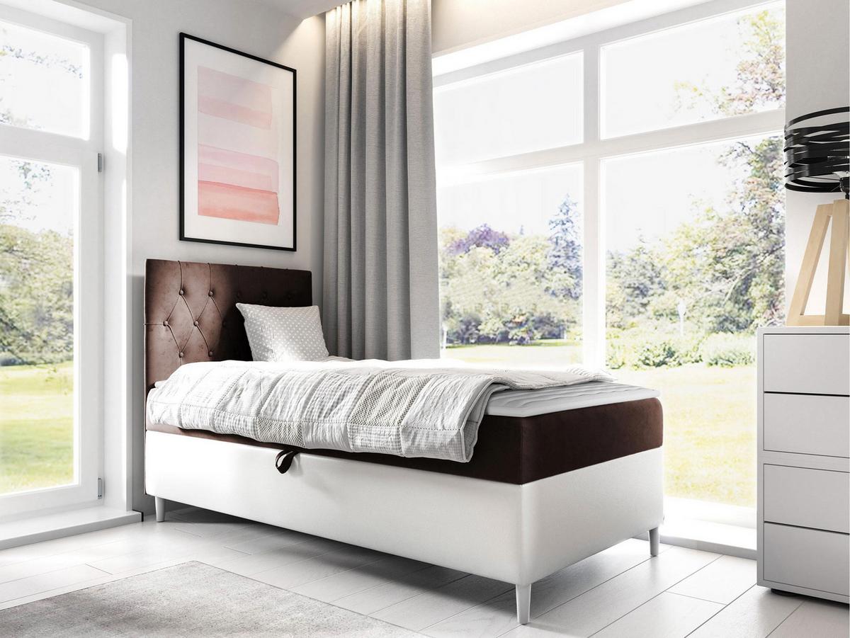 BOXBETT Filip Junior 1, Seite zum Öffnen des Bettkastens: Links - H3 - Weiß/Braun, Holz (90/200cm) - MIRJAN24