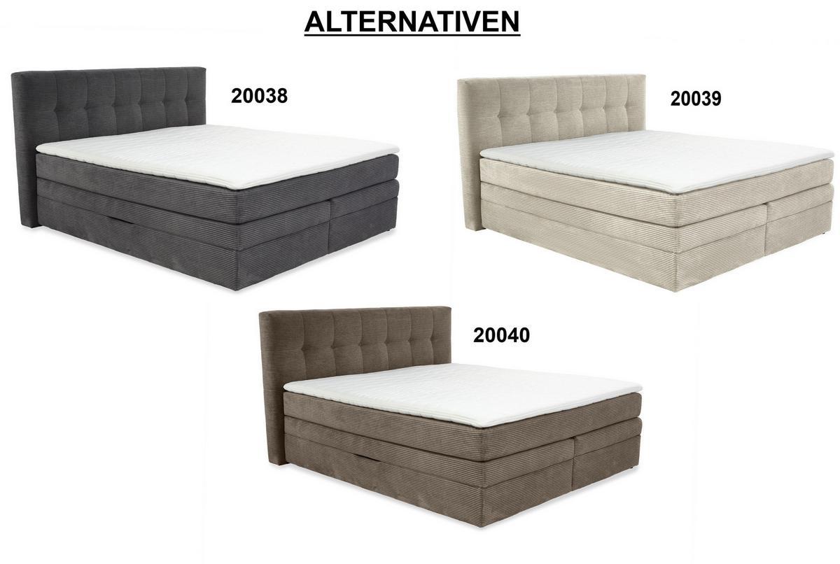 BOXSPRINGBETT 180x200 cm, 7-Zonen-Tonnentaschen-Federkernmatratzen H3, Topper, Bonell-Federkern, 2 Bettkästen, Cord Dunkelgrau / 20038 - Dunkelgrau/Schwarz, Kunststoff/Textil (180/200cm) - luma-home