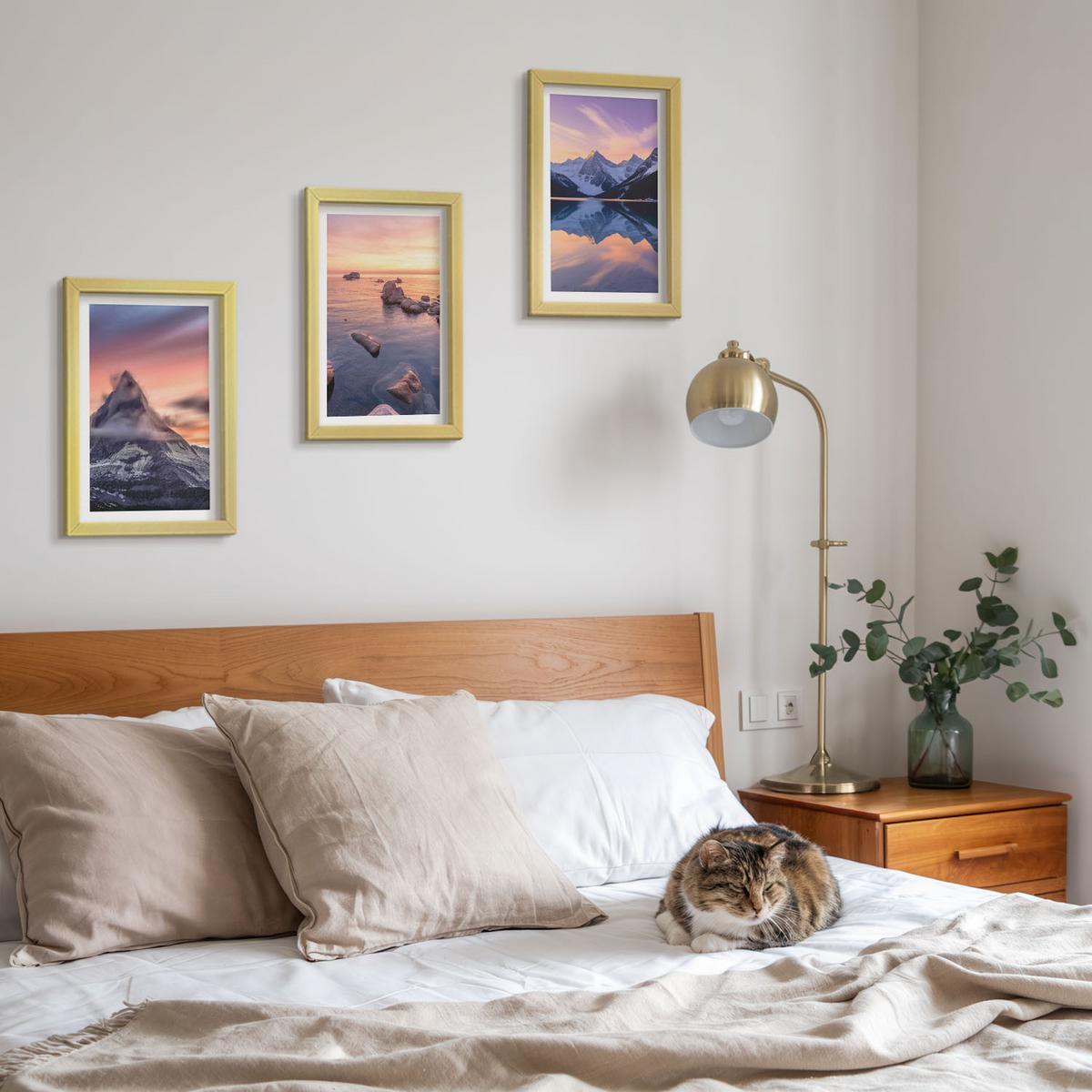 BILDER SET 3er Set - 20x30 cm Goldrahmen - Berglandschaft, See, Westen - Goldfarben, Kunststoff (20/30cm) - TULUP