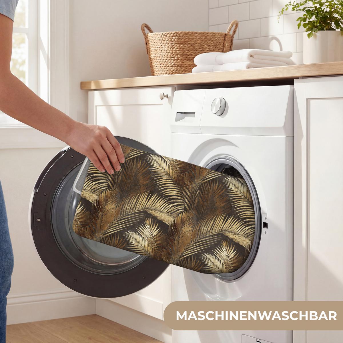 BADEMATTE Tropisch - Blätter - Gold 60x40 cm - Dunkelbraun/Goldfarben, Textil (60/40cm) - OnlyWow