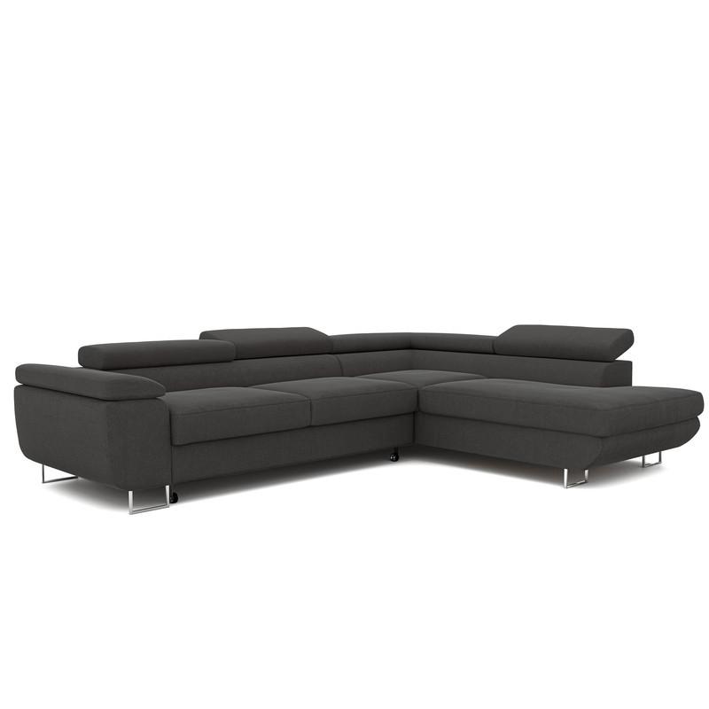 ECKSOFA ANTON rechts, mit Schlaffunktion und Bettkasten Anthrazit - Chromfarben/Anthrazit, Textil/Metall (274/203cm) - Idohome