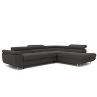 ECKSOFA ANTON rechts, mit Schlaffunktion und Bettkasten Anthrazit - Chromfarben/Anthrazit, Textil/Metall (274/203cm) - Idohome