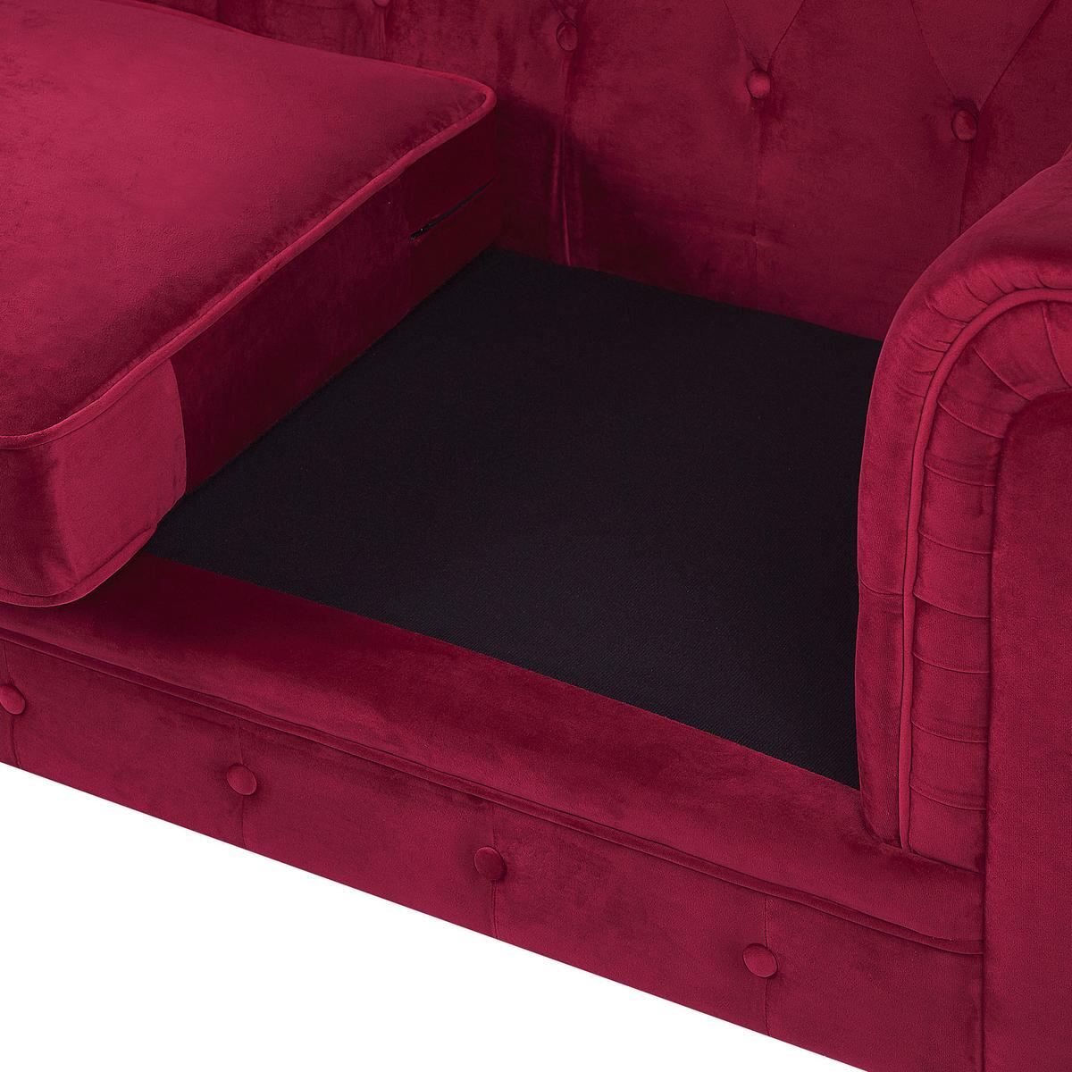 3-SITZER-SOFA Samtstoff Dunkelrot Chesterfield - Dunkelrot, Textil (202/70/75cm) - Beliani