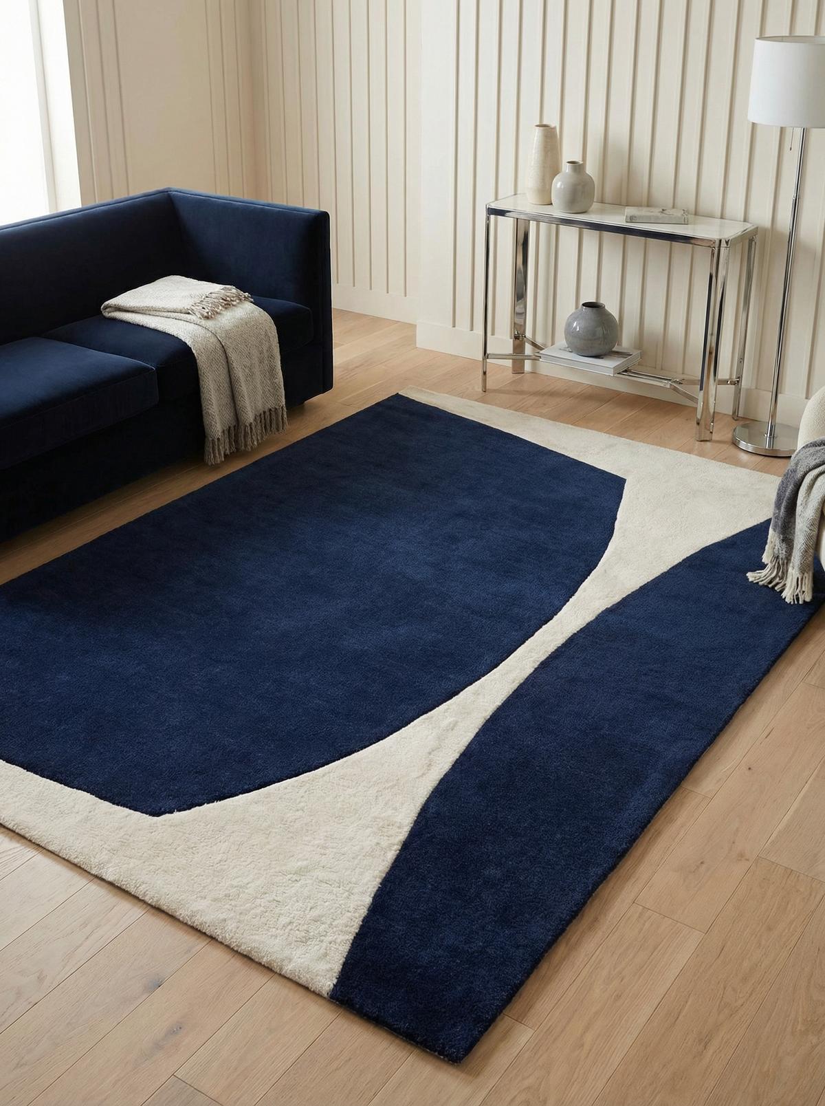 WOLLTEPPICH HULL-Tickton, abstrakt, Dunkelblau, 200 x 300 cm - Blau, Textil (300/200cm) - KADIMA DESIGN