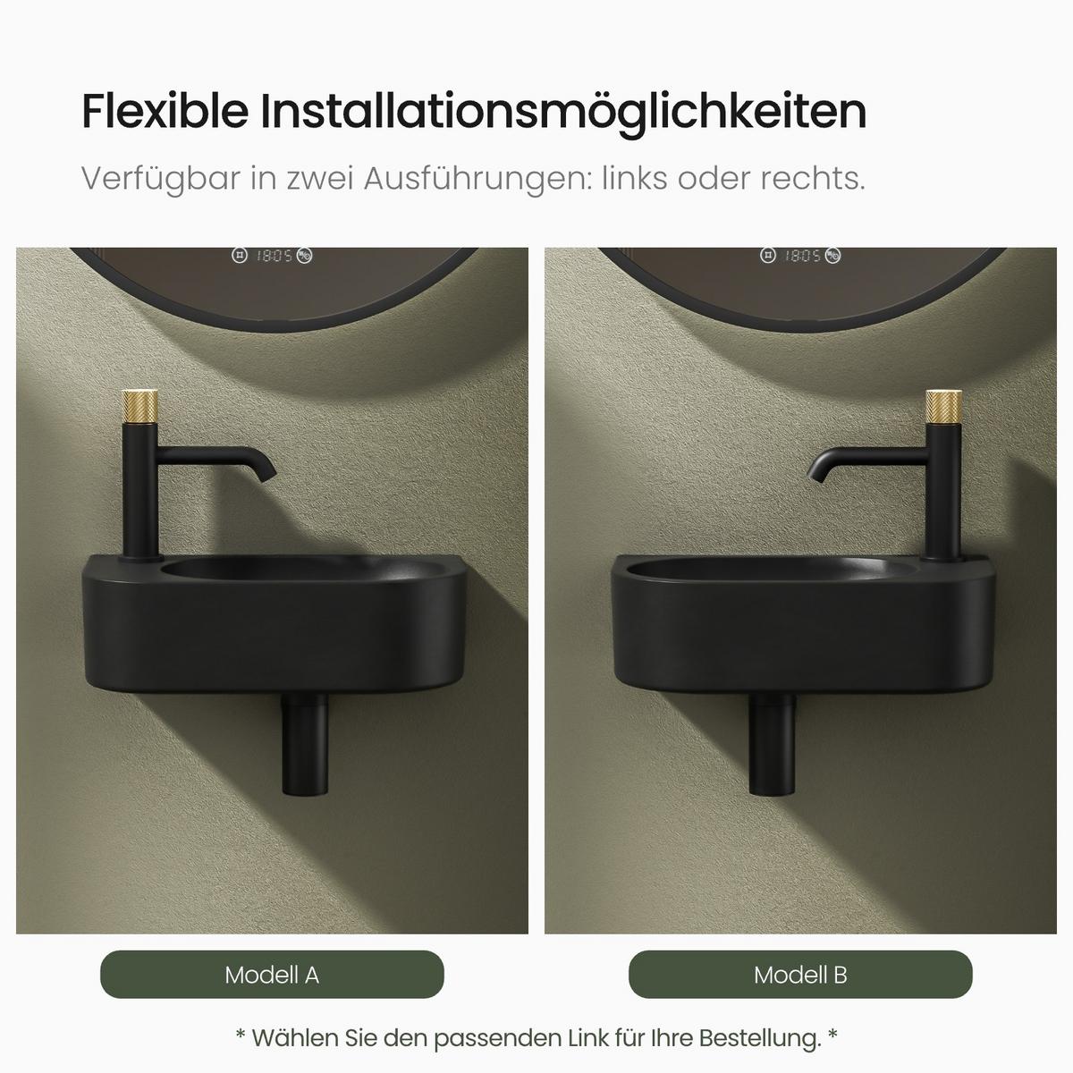 WASCHBECKEN Abgerundete Ecken Hahnloch links mattschwarz 40 / 21,5 / 12 cm - Schwarz, Keramik (40/12/21.5cm) - EMKE