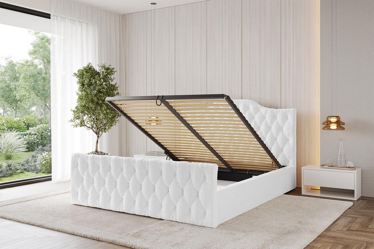 POLSTERBETT mit Bettkasten, Fußteil und Lattenrost, Boxbett mit Matratze H3/H4 - FALIO-Z 120x200 Weiß - Weiß, Holzwerkstoff/Textil (120/200cm) - ALTDECOR