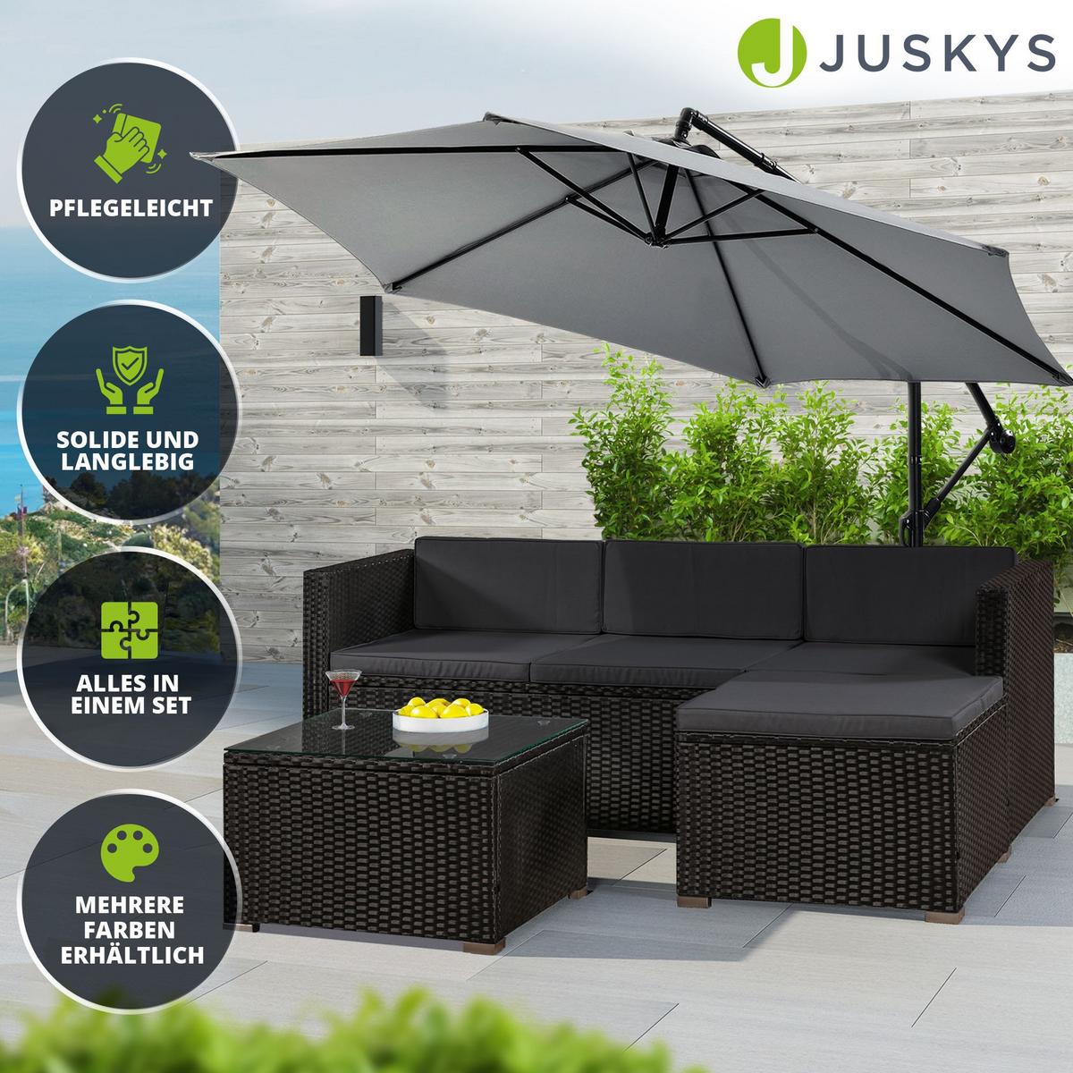 LOUNGEGARNITUR Punta Cana 3-tlg. - Dunkelgrau/Schwarz, Kunststoff - Juskys