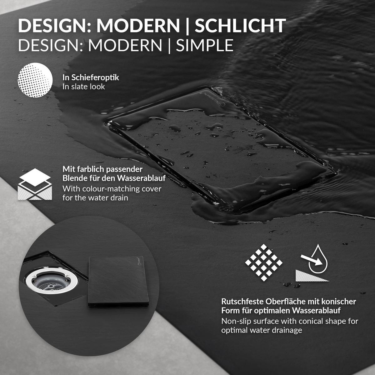 DUSCHWANNE 100x90 cm Schwarz mit Ablaufgarnitur aus SMC - Schwarz, Kunststoff (90/3/100cm) - LuxeBath
