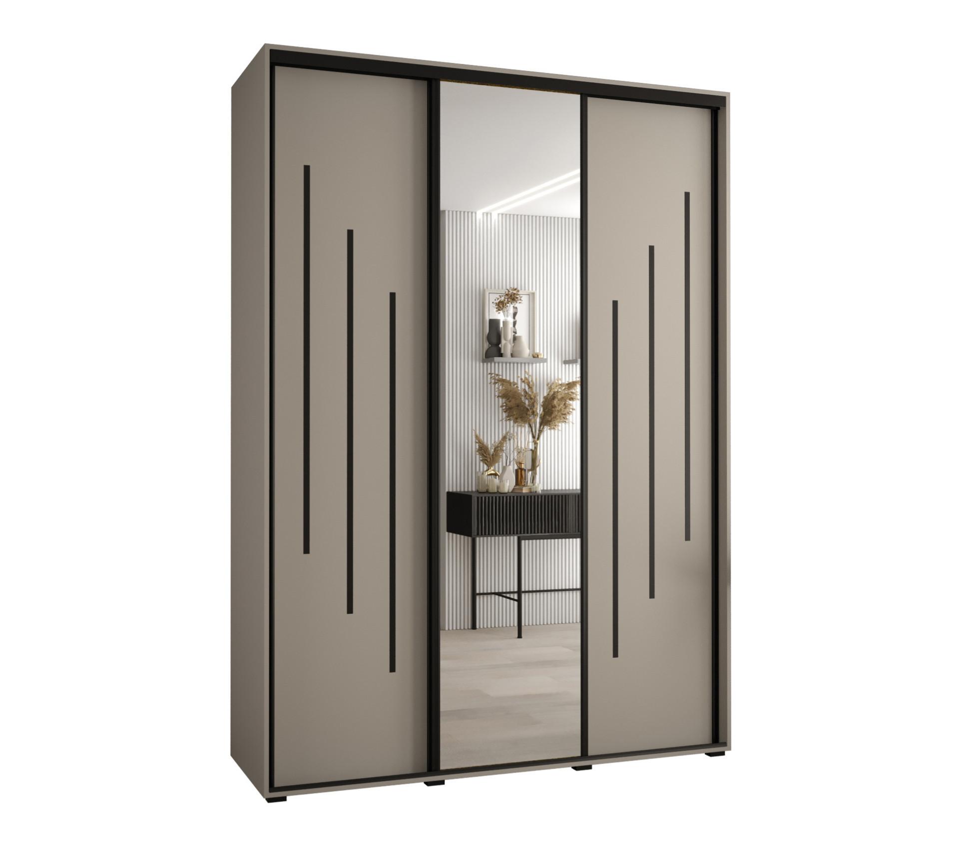 SCHWEBETÜRENSCHRANK 235,2/170/60 2-türig - Kaschmir/Schwarz, Holz/Metall (170/235.2/60cm) - MÖBEL KRYSPOL