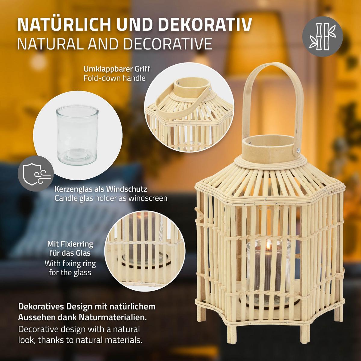 BAMBUS LATERNE H: 45 cm Holzfarbe Boho Stil - Naturfarben, Holz (25/45/25cm)