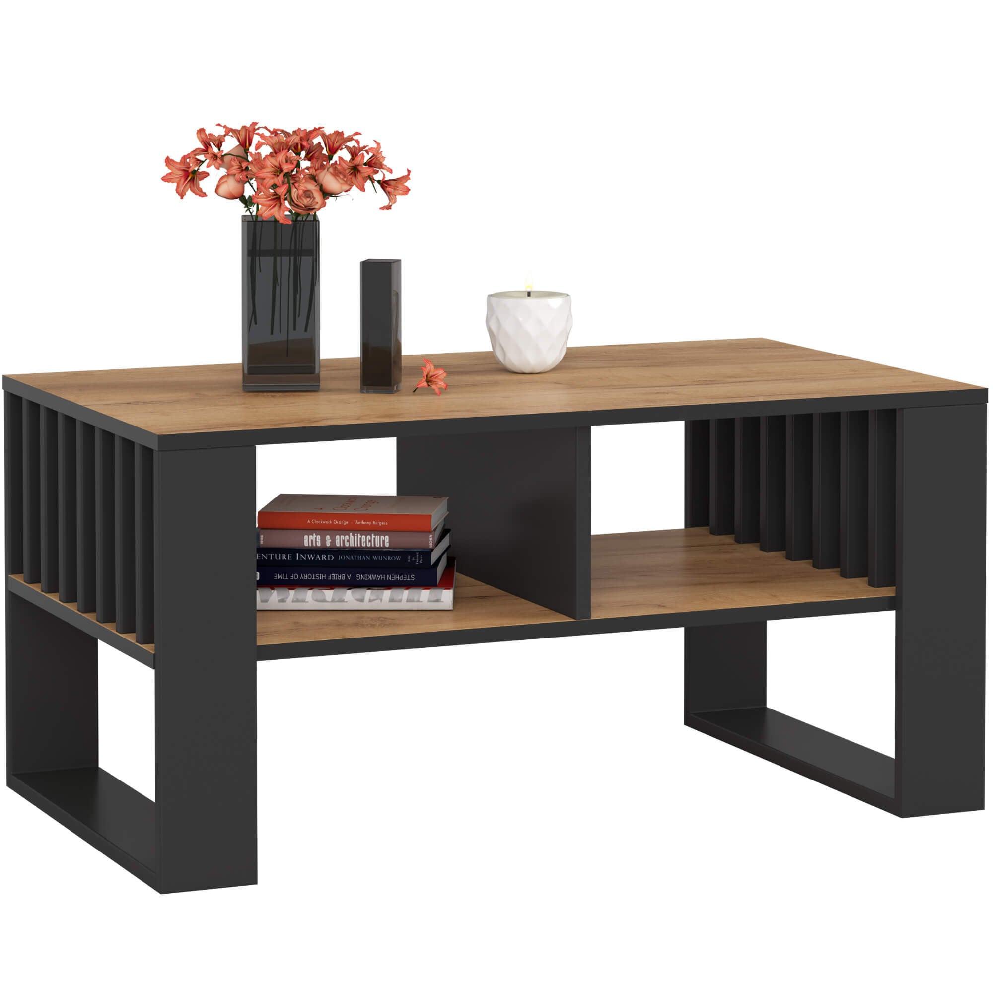 COUCHTISCH Eiche Craft, Schwarz 45/92/53 - Schwarz, Textil (53/92/45cm) - RAUMHIRSCH FURNITURE