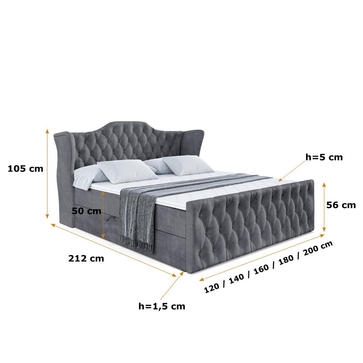BOXBETT VILA-Z - 140x200 cm - H3 - Dunkelgrau - Dunkelgrau, Holzwerkstoff (140/200cm) - ALTDECOR