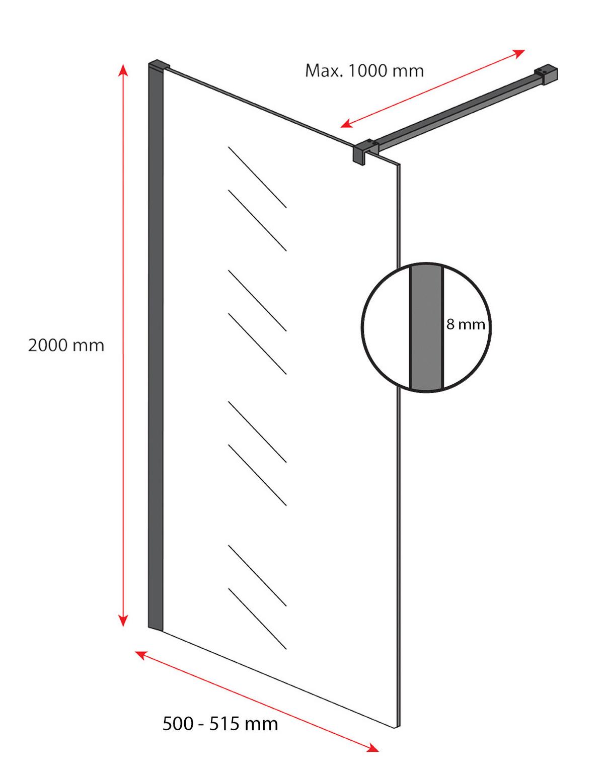 DUSCHWAND Rizani - 50 x 200 cm - Schwarz - Walk-In Duschabtrennung aus Rauchglas - Anthrazit/Schwarz, Glas (50/200cm) - Badplaats