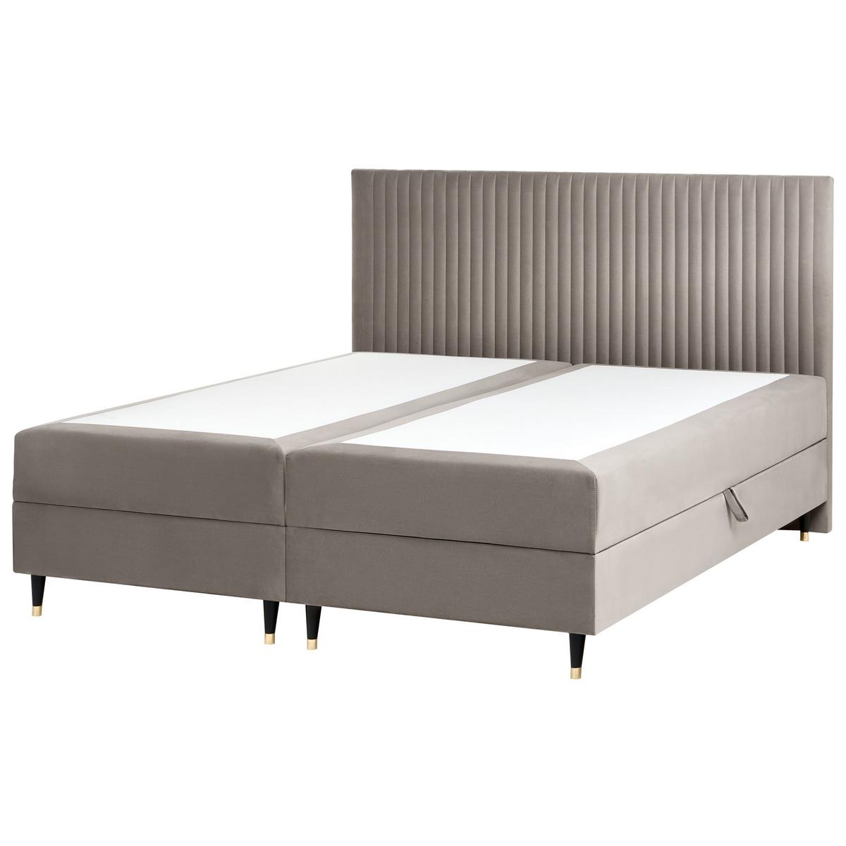 BOXSPRINGBETT mit Stauraum 180/200 cm Samtstoff Taupe Dame - Taupe, Textil (180/200cm) - Beliani