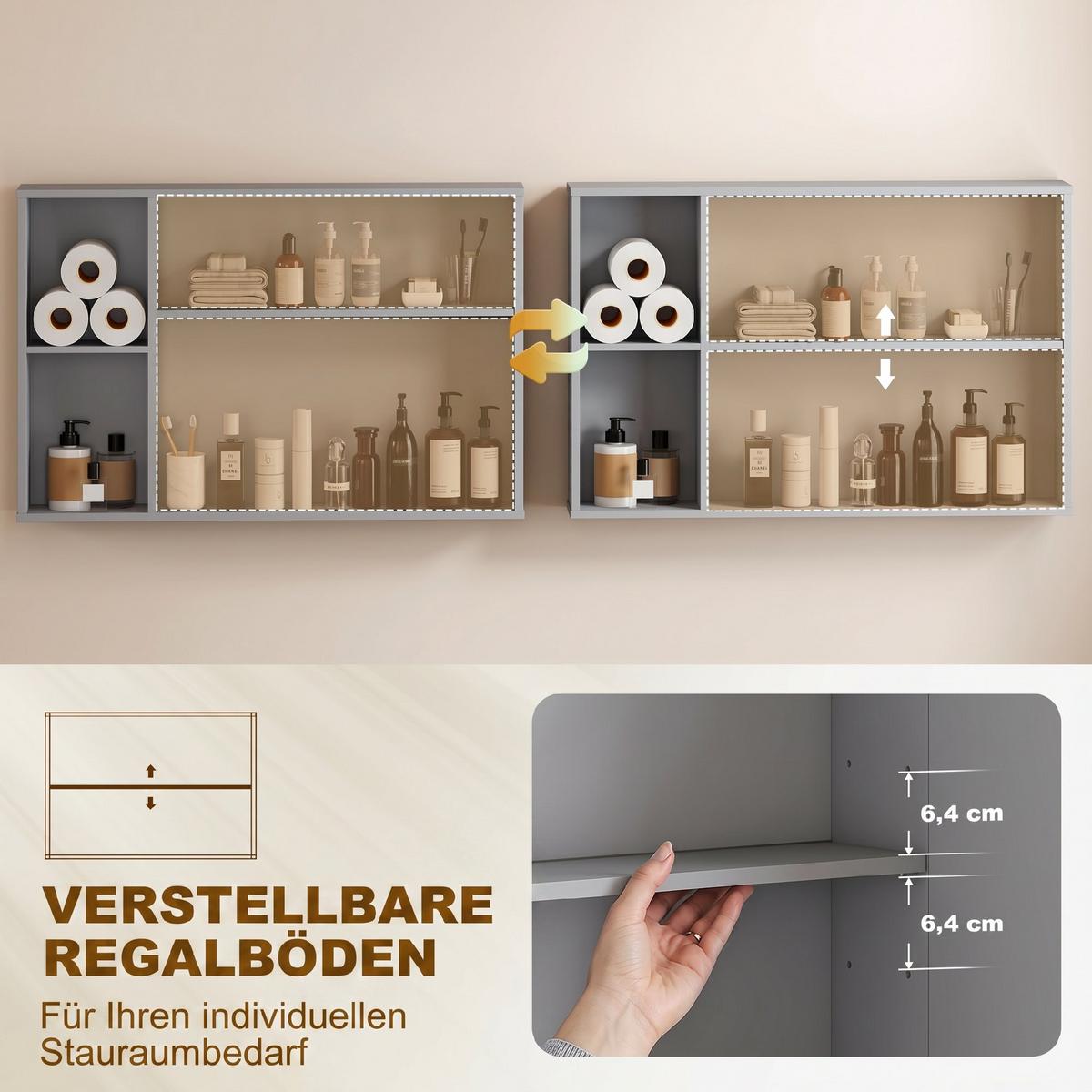 SPIEGELSCHRANK MDF Grau - Grau, Holzwerkstoff (15/60/90cm) - Kleankin