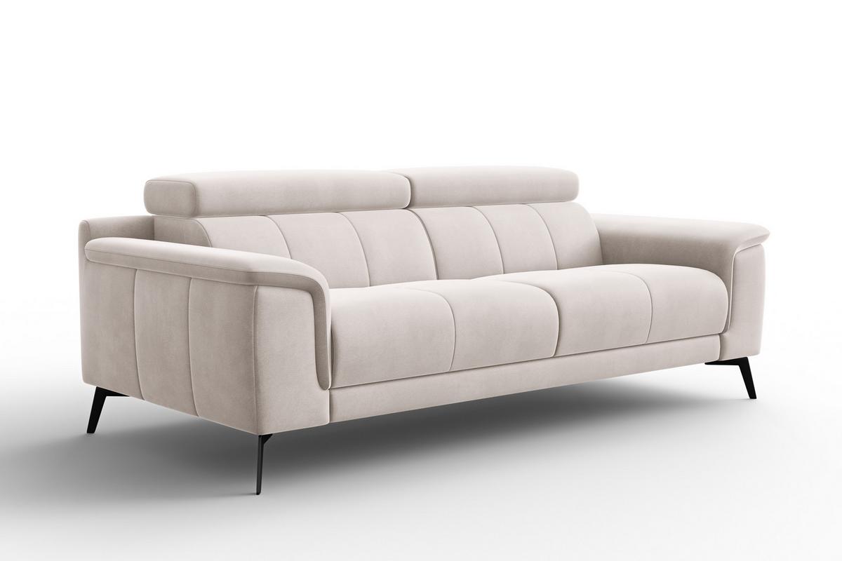 SOFA FIERO 3-Sitzer, Beiger Veloursstoff - Beige/Schwarz, Holz/Textil (212/82/103cm) - Courtois Laville