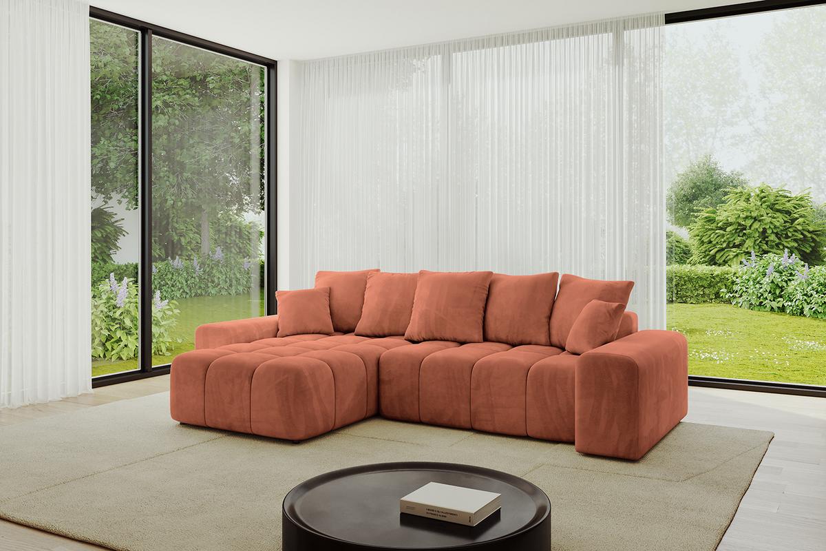 ECKSOFA Ottomane links ENIL-L 297x189x68 Koralle Velours - Koralle, Holzwerkstoff/Kunststoff (297/189cm) - ALTDECOR