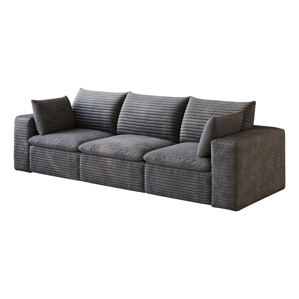 3-SITZER SOFA 260cm Corduroy Modulares ohne Montage - Dunkelgrau, Textil (260/60/90cm) - Urban Meuble