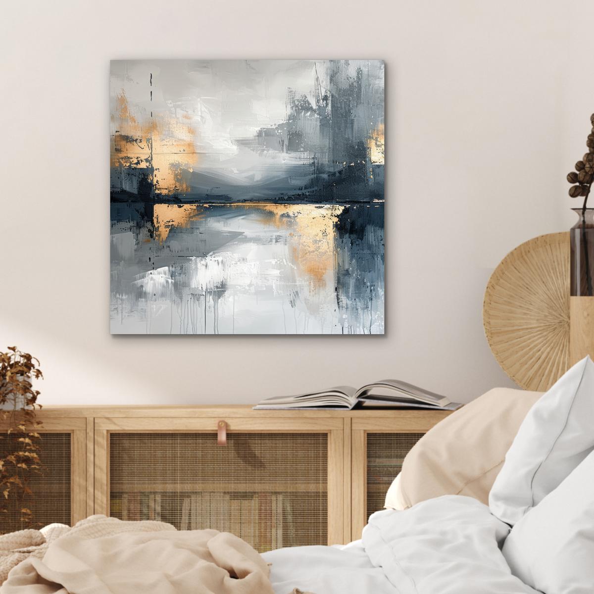 METALLBILD Kunst - Grau - Gold - Abstrakt 50x50 cm - Dunkelgrau, Metall (50/50cm) - MuchoWow