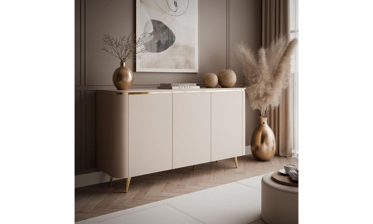 KOMMODE AVELINE 140/40/78 cm ohne LED-Beleuchtung Kaschmir - Kaschmir/Goldfarben, Holzwerkstoff (140/78/40cm) - Lookway