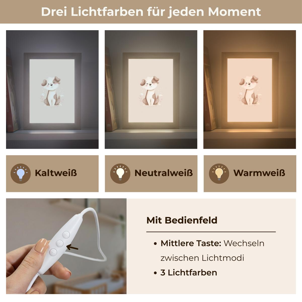 NACHTTISCHLAMPE Hund - Gefleckt - Braun 15x20 cm - Beige, Holzwerkstoff (8/15/20cm) - OnlyWow