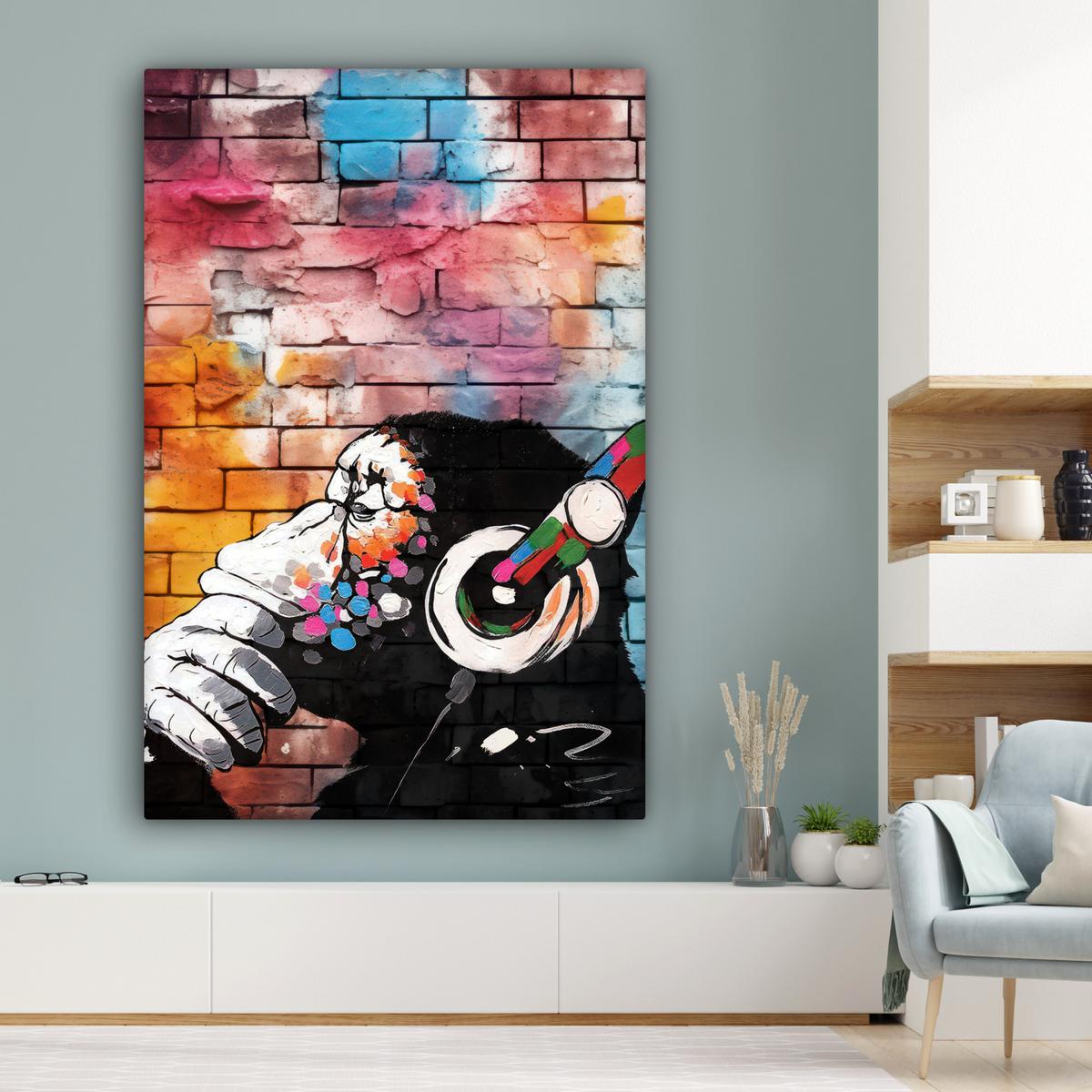LEINWANDBILD Affe - Graffiti - Musik Deko Groß 90x140 cm - Multicolor, Textil (90/140cm) - MuchoWow