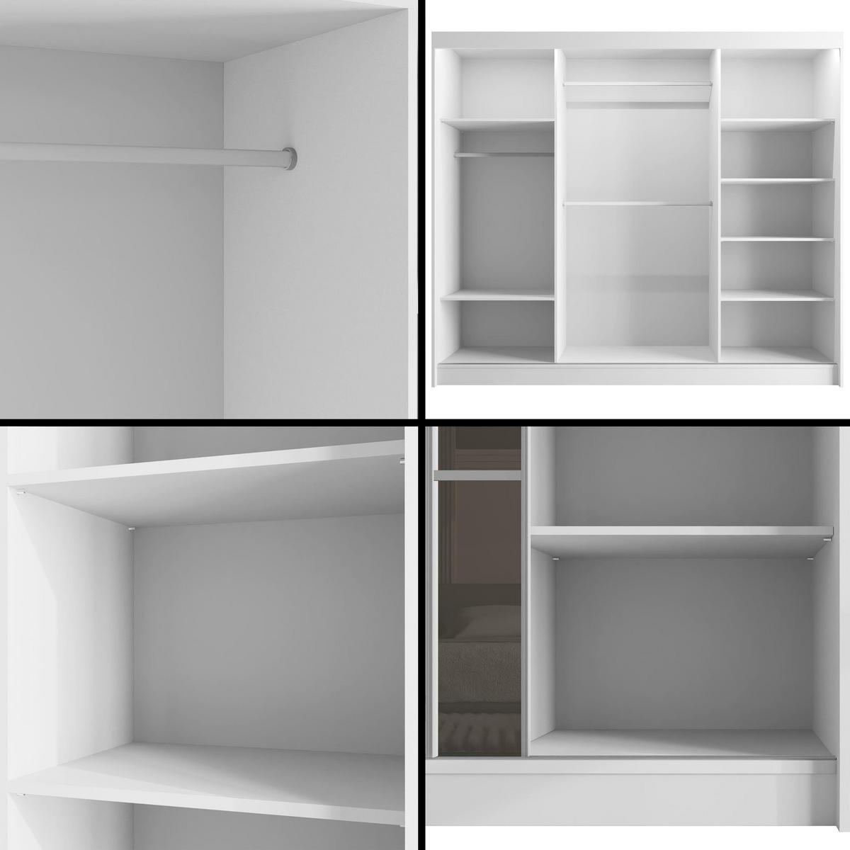 KLEIDERSCHRANK PEKA III mit LED - 250 cm - Weiß|Grau - Weiß/Grau, Holzwerkstoff (250/215/61cm) - ALTDECOR