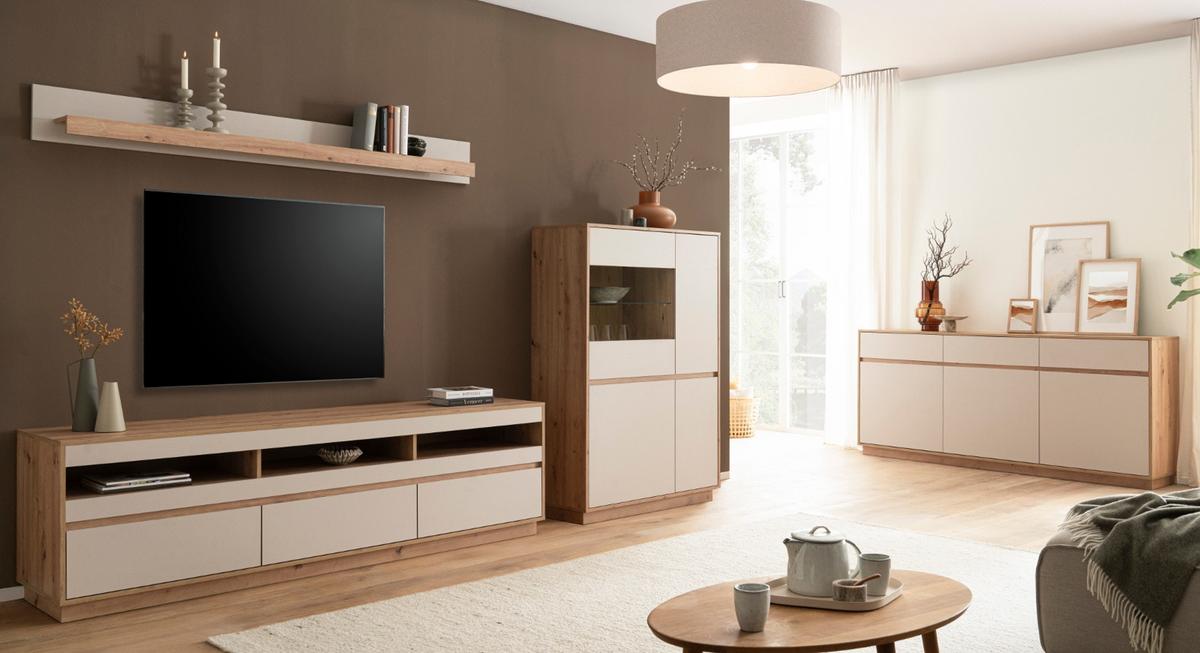 SIDEBOARD Kaschmir, Eiche Artisan 202 x 89 cm, Kommode mit Soft-Close - Kaschmir/Eiche Artisan, Holzwerkstoff/Metall (202/89/40cm) - Furn.Design