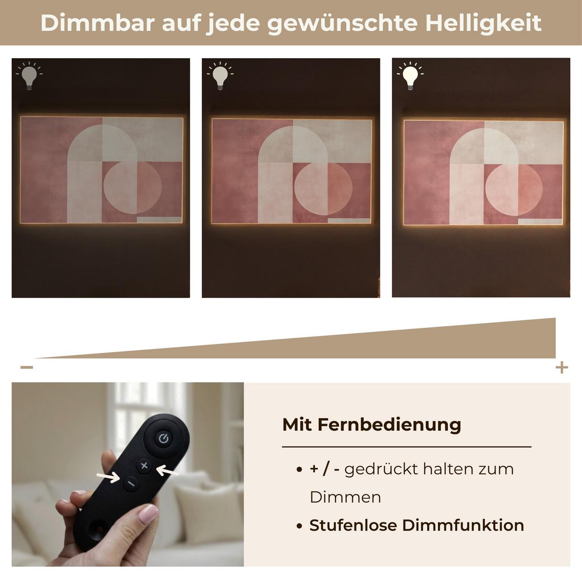 WANDLEUCHTE MIT AKKU Figuren - Abstrakt - Rosa 100x70 cm - Altrosa, Holzwerkstoff (100/70/8cm) - OnlyWow