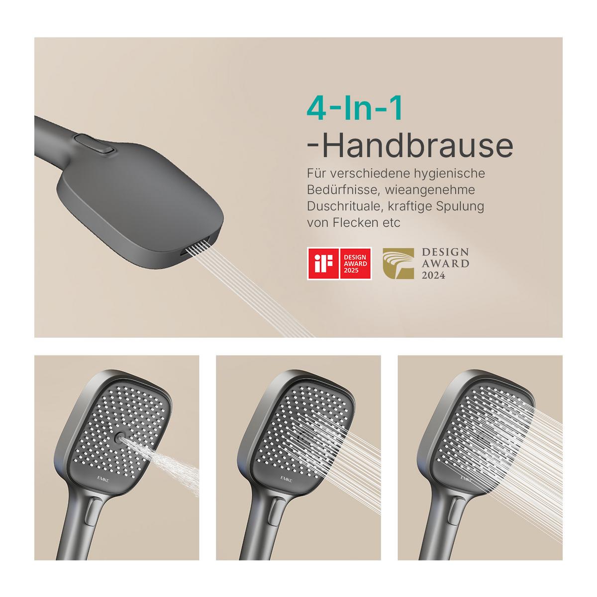 ÜBERKOPFBRAUSESET mit Thermostat Einstellbarer Durchfluss 4-Strahl 105/40,2/57,3 cm - Anthrazit, Metall (40.2/105/57.3cm) - EMKE