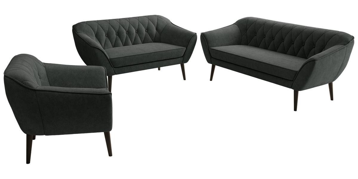 SITZGARNITUR PIRS 3+2+1 - Dunkelgrau Strukture - Schwarze Beine - Dunkelgrau/Graphitfarben, Holzwerkstoff/Textil (180/75/74cm) - MKS