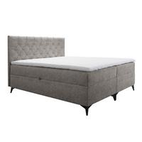BOXBETT Palmeria 180/200 cm in Graubeige – mit Bettkasten und Topper - Taupe/Schwarz, Holz/Holzwerkstoff (180/200cm) - AX Living