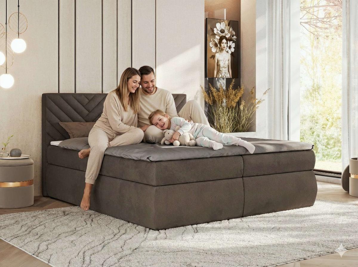 BOXBETT AVERTA 180/200 - Hellgrau Velvet - H3 - Hellgrau, Textil (180/200cm) - MKS