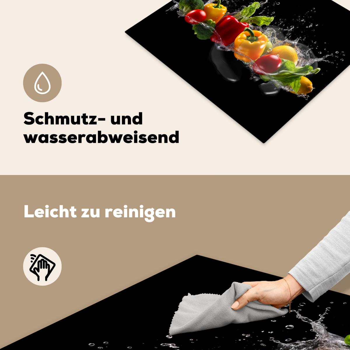 HERDABDECKPLATTE Paprika - Wasser - Gemüse - Schwarz Abdeckung Ceranfeld 57.6x51.6 cm - Multicolor, Kunststoff (57.6/51.6/0.2cm) - MuchoWow