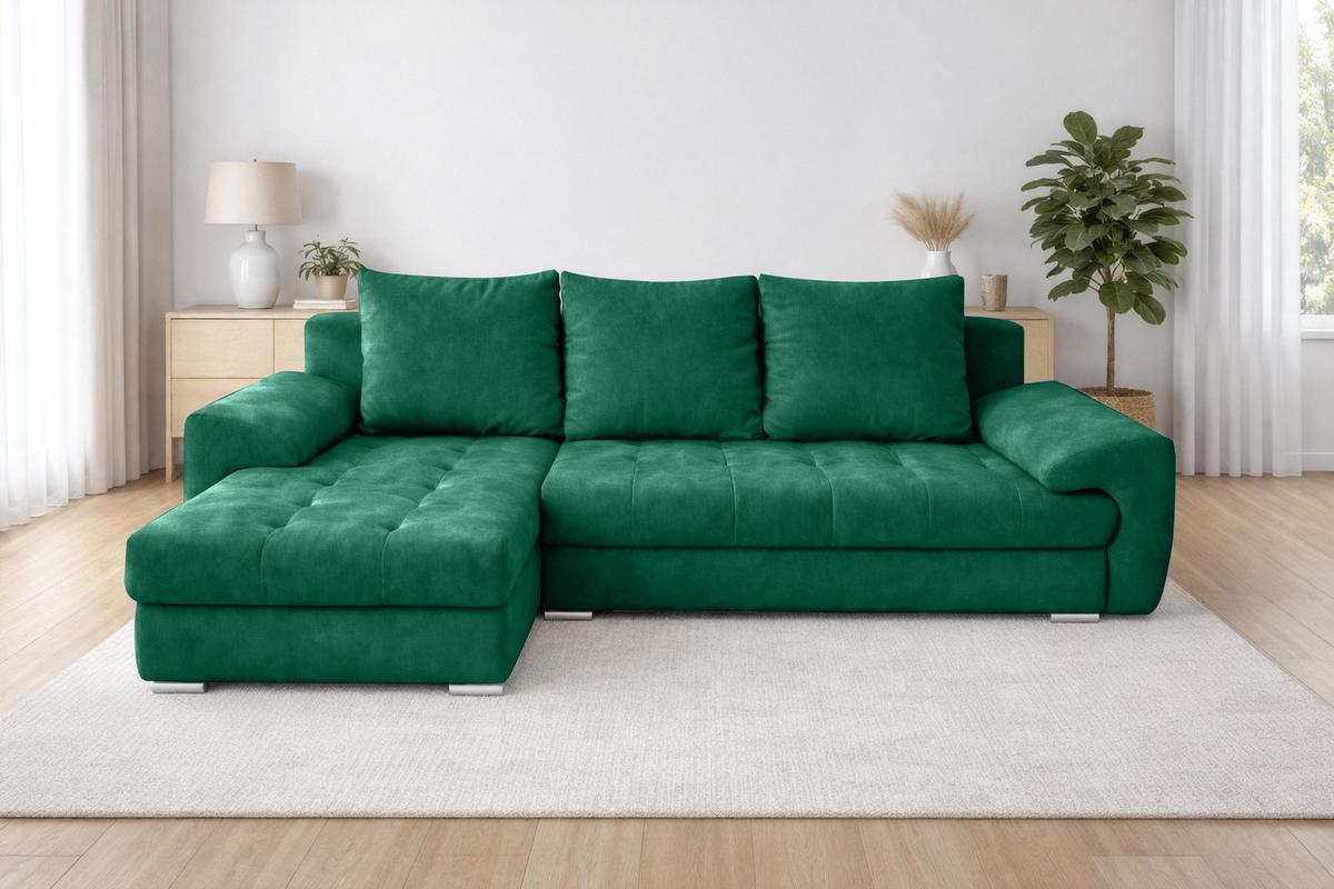 ECKSOFA L Form Manisa Grün 234/145/83 cm Links mit Schlaffunktion - Silberfarben/Grün, Kunststoff/Textil (145/234cm) - AX Living