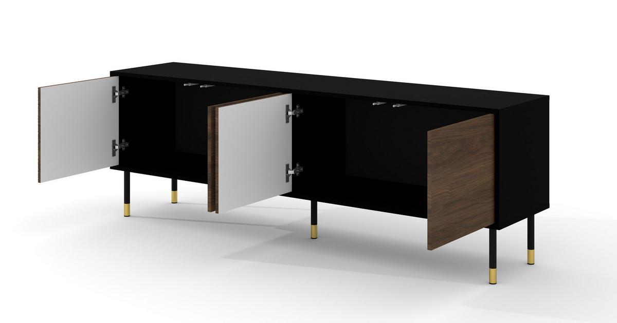 TV LOWBOARD Schwarz, Catania Eiche, Gold 180/60/40 - Schwarz, Holzwerkstoff (180/60/40cm) - RAUMHIRSCH FURNITURE