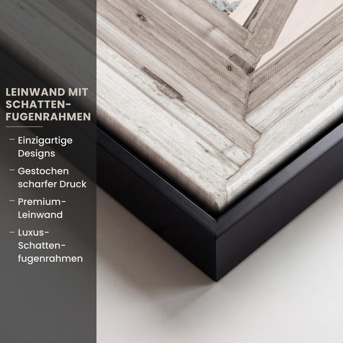 LEINWAND Bilder mit Rahmen - Winterlandschaft - Hütte - Berge - Ausblicke - Aussicht - Natur - 60x40 - Weiß Hochglanz, Textil (60/40cm) - MuchoWow